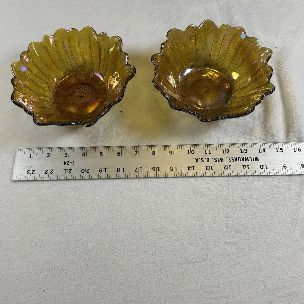 Vintage Carnival Glass Sunflower Marigold Iridescent Berry Bowls Set of 2